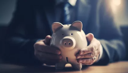 Image of a piggy bank in caring hands