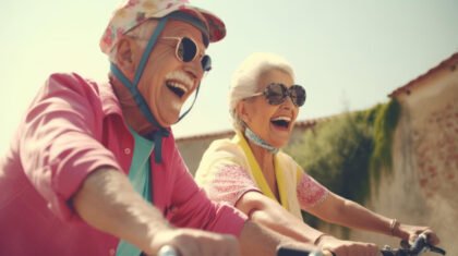 Retirees enjoying a bike ride